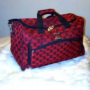 American Flyer red and black checkered overnight ♥ bag suitcase.